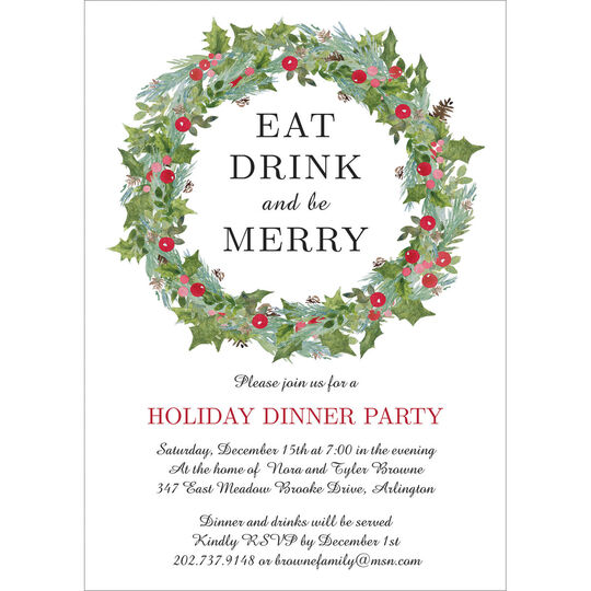 Eat Drink and Be Merry Wreath Invitations